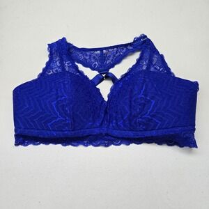 Hips & Curves Women Bra Medium Royal Blue Racerback Bralette Wireless